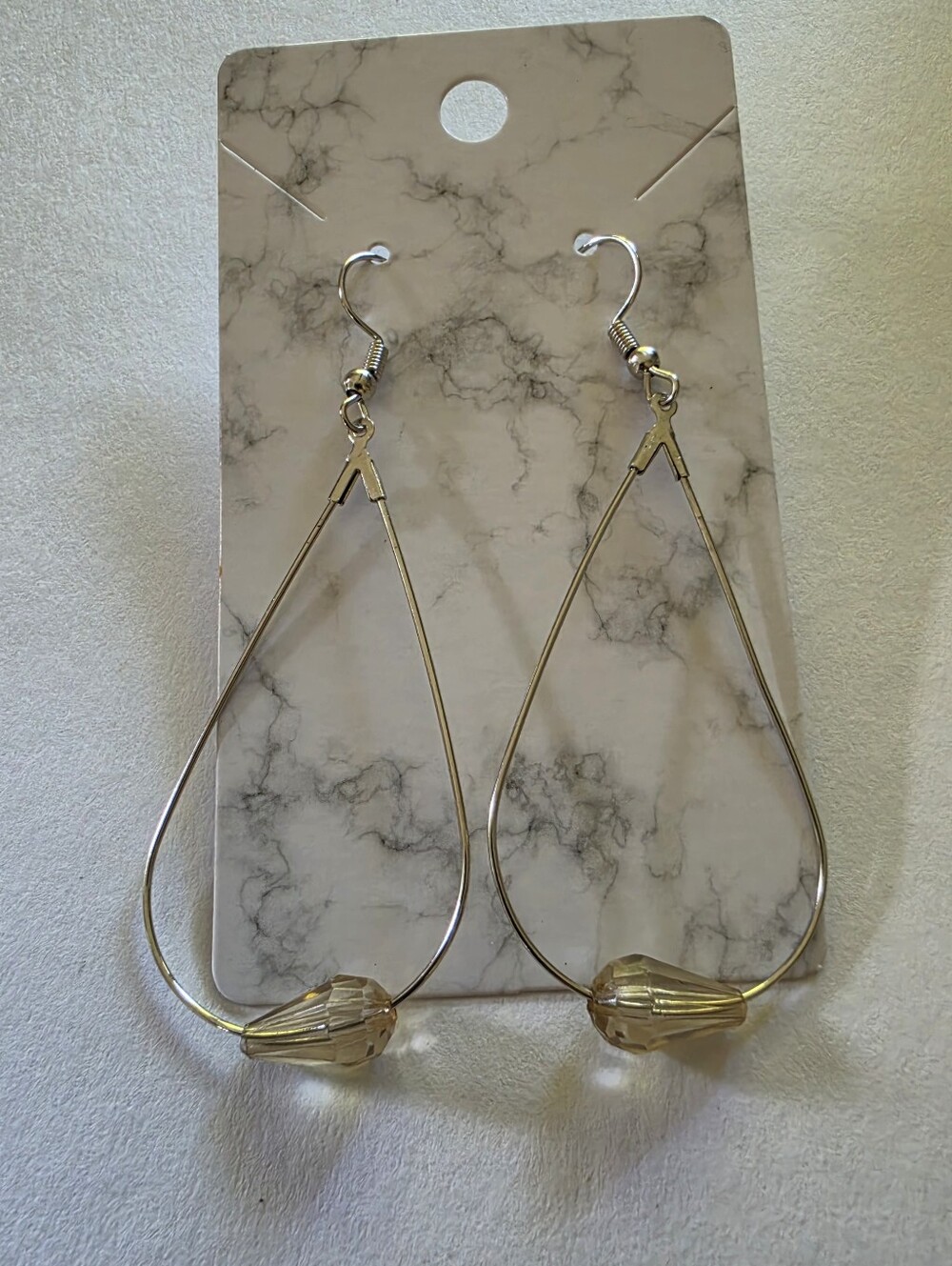 Silver Teardrop Earringa With Bead Accent